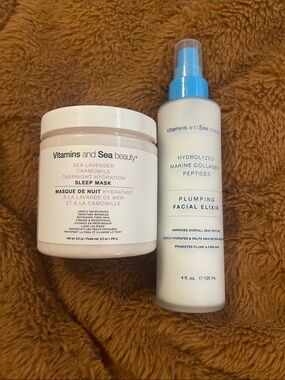Vitamin and sea beauty peptide elixir & sea lavender chamomile sleep mask. New